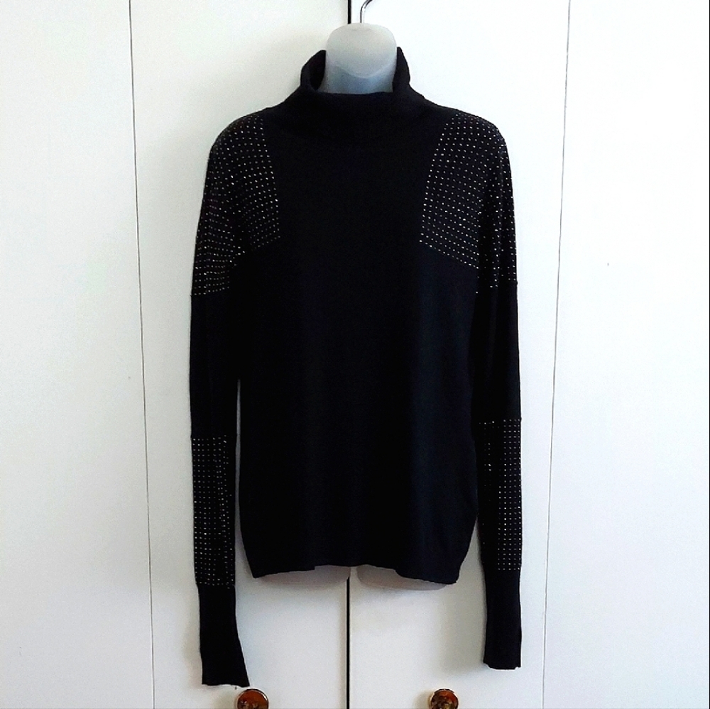 Vila Milano Black Bedazzled Long Sleeve Turtleneck Sweater w/ Thumbholes Size XL